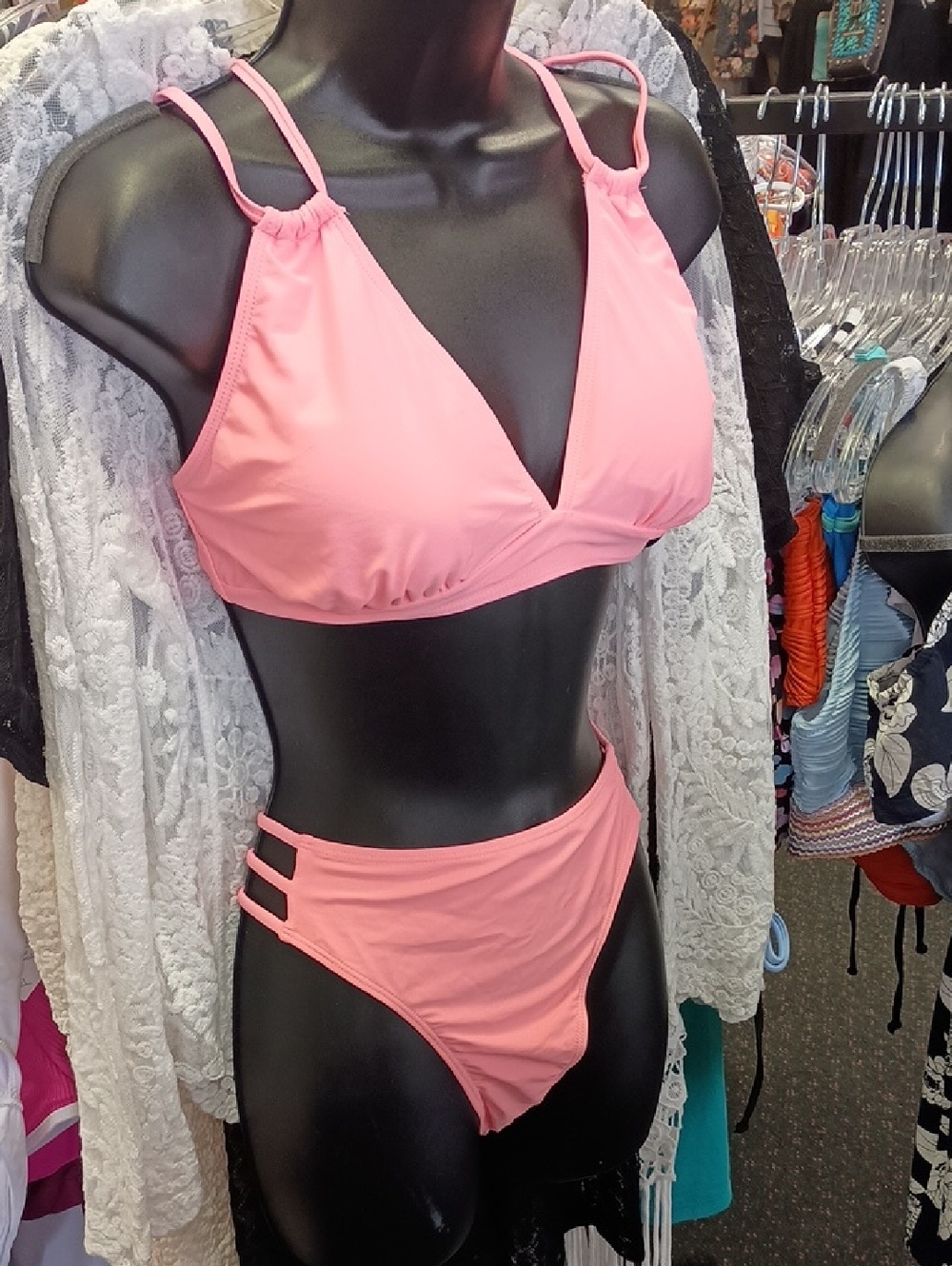 Pink High-Waist Triangle Bikini Set